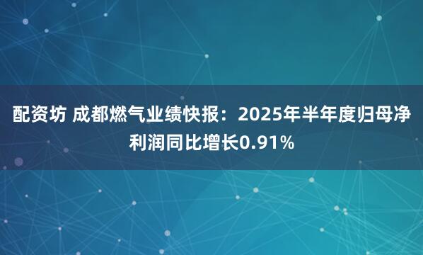 配资坊 成都燃气业绩快报：2025年半年度归母净利润同比增长0.91%